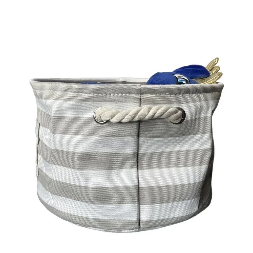 Dog’s *NEW* Light Gray & White Toy Basket w/Rope Handles (For Small Dogs)